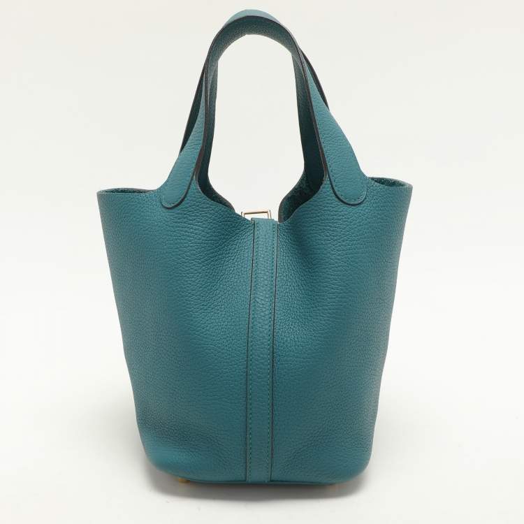 Pre Owned Hermes Vert Bosphore Taurillon Clemence Leather Picotin Lock 18 Bag