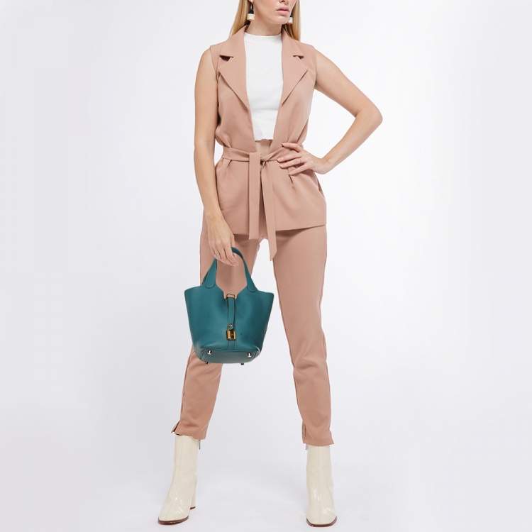 Pre Owned Hermes Vert Bosphore Taurillon Clemence Leather Picotin Lock 18 Bag