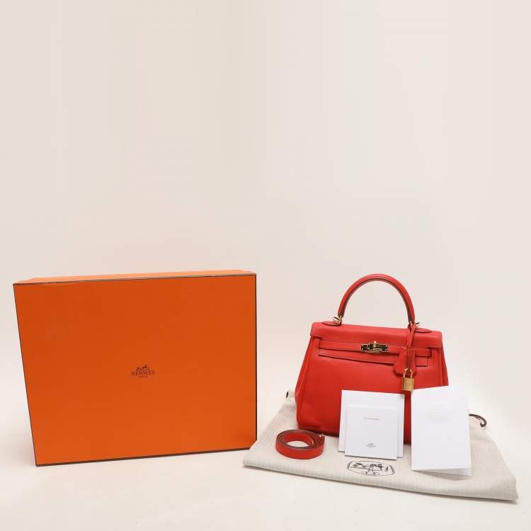 Pre Owned Hermes Capucine Swift Leather Gold Plated Kelly Retourne 25 Bag