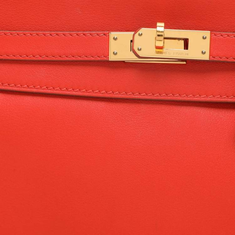 Pre Owned Hermes Capucine Swift Leather Gold Plated Kelly Retourne 25 Bag
