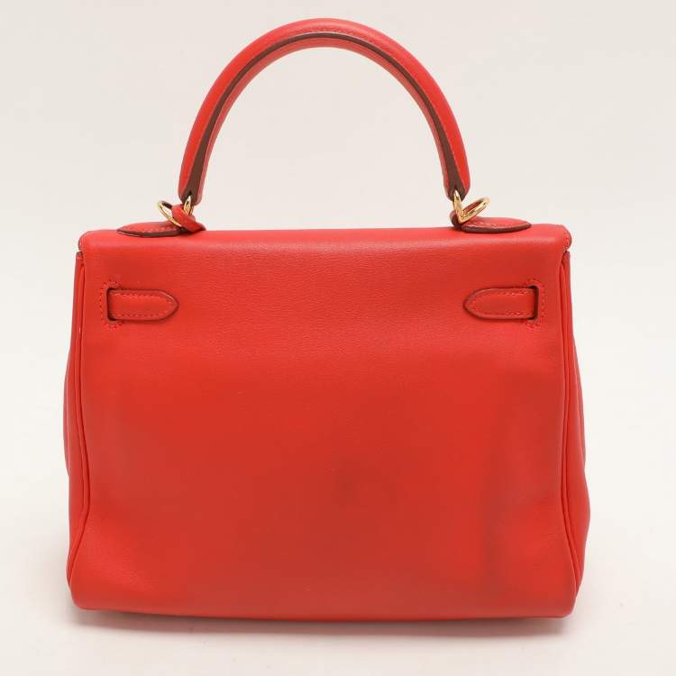 Pre Owned Hermes Capucine Swift Leather Gold Plated Kelly Retourne 25 Bag
