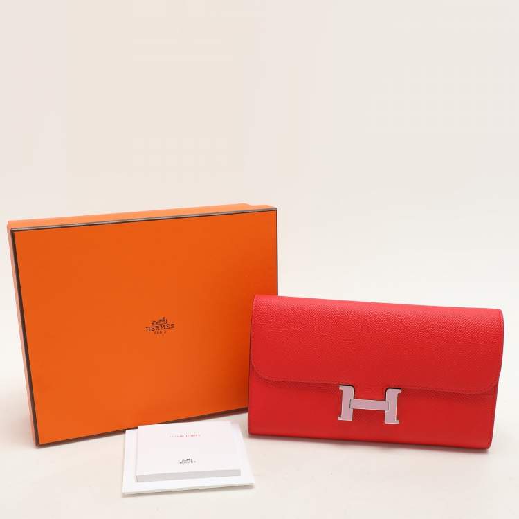 Pre Owned Hermes Red Epsom Leather Constance Long Wallet