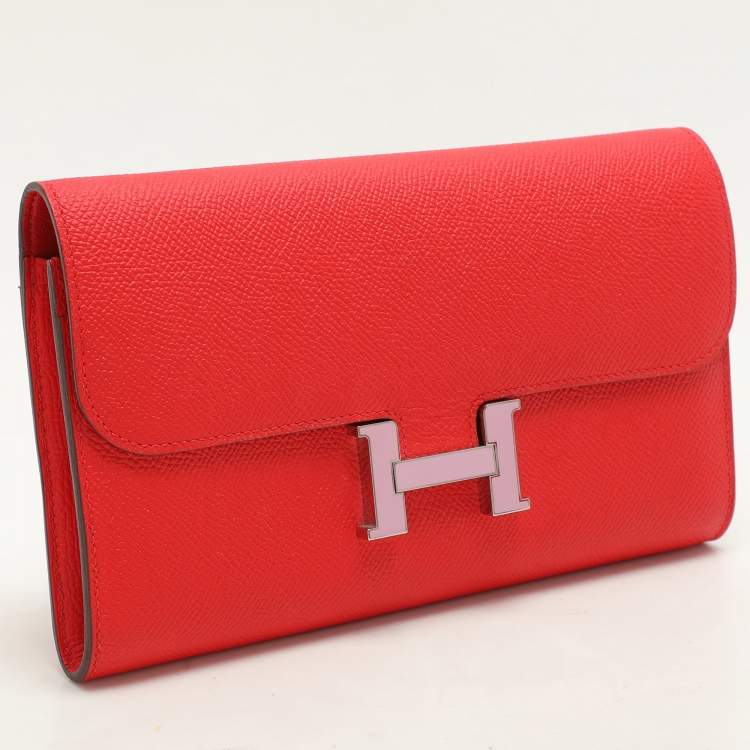 Pre Owned Hermes Red Epsom Leather Constance Long Wallet