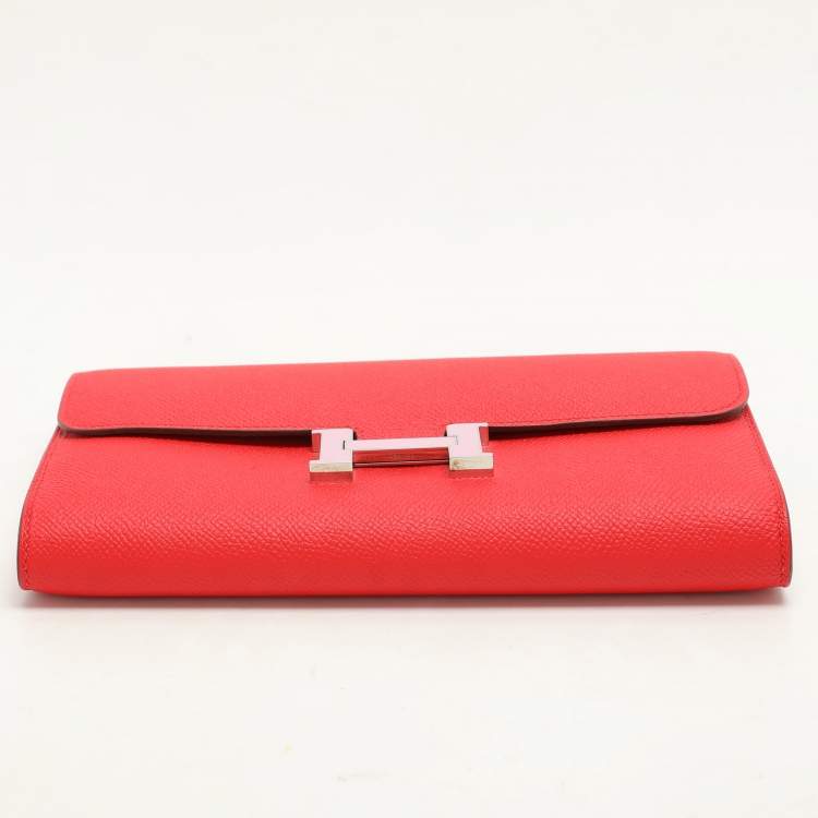 Pre Owned Hermes Red Epsom Leather Constance Long Wallet