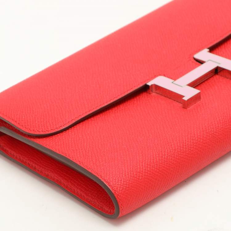 Pre Owned Hermes Red Epsom Leather Constance Long Wallet