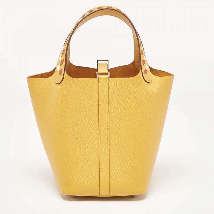 Pre Owned Hermes Jaune Ambre/Brique/Blanc Epsom Leather Picotin Lock Tressage 18 Bag
