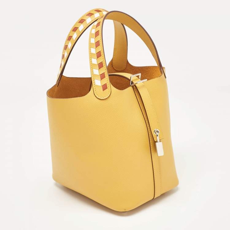 Pre Owned Hermes Jaune Ambre/Brique/Blanc Epsom Leather Picotin Lock Tressage 18 Bag
