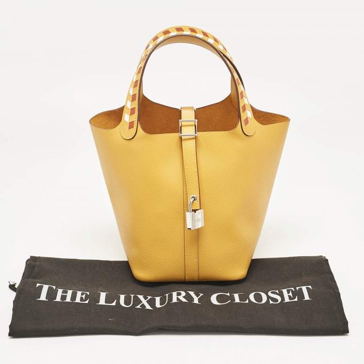 Pre Owned Hermes Jaune Ambre/Brique/Blanc Epsom Leather Picotin Lock Tressage 18 Bag