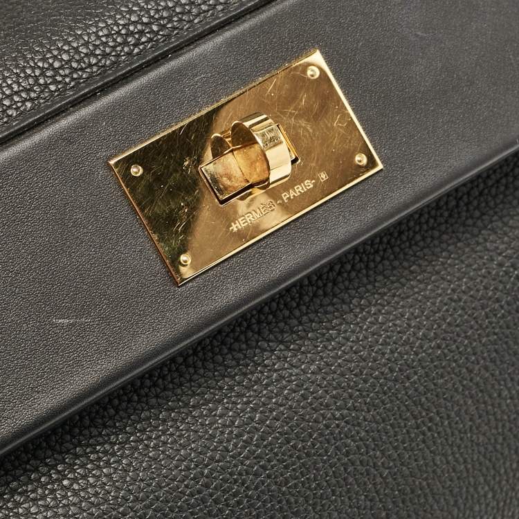 Pre Owned Hermes Noir Taurillon Maurice and Swift Leather Gold Finish 24/24 29 Bag