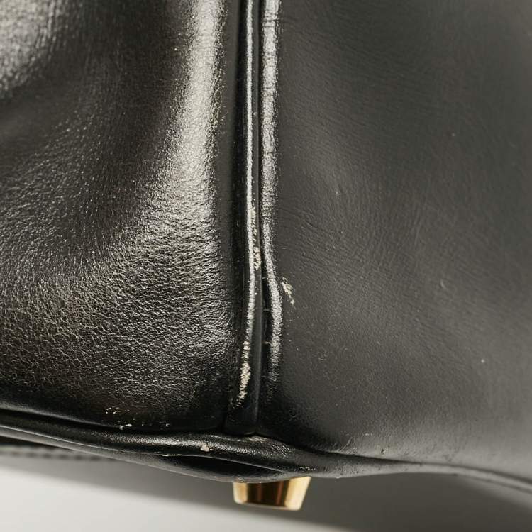 Pre Owned Hermes Noir Box Leather Gold Finish Birkin 35 Bag