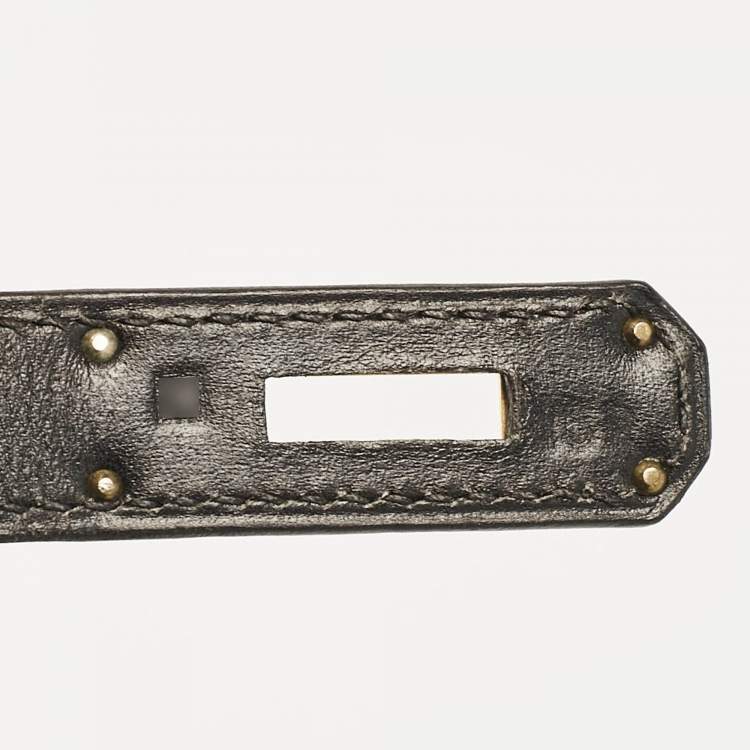 Pre Owned Hermes Noir Box Leather Gold Finish Birkin 35 Bag