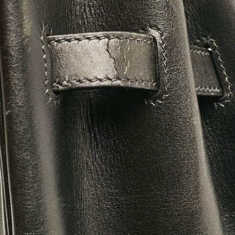 Pre Owned Hermes Noir Box Leather Gold Finish Birkin 35 Bag