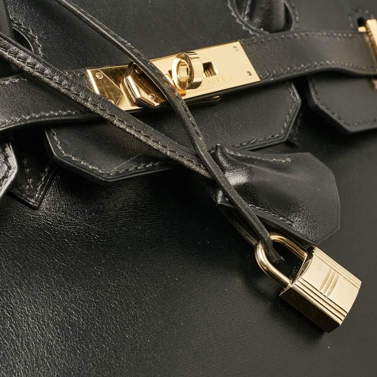 Pre Owned Hermes Noir Box Leather Gold Finish Birkin 35 Bag
