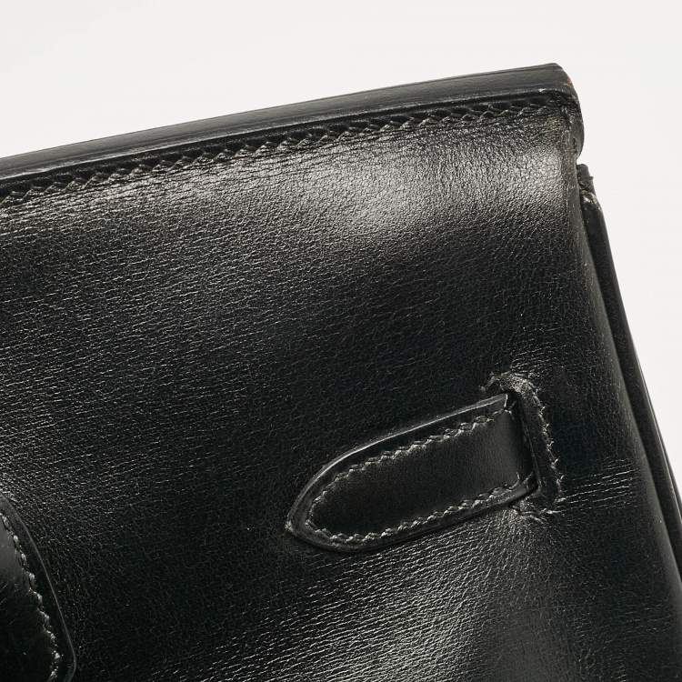 Pre Owned Hermes Noir Box Leather Gold Finish Birkin 35 Bag