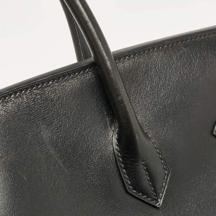 Pre Owned Hermes Noir Box Leather Gold Finish Birkin 35 Bag