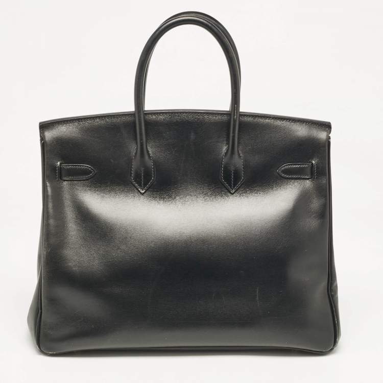 Pre Owned Hermes Noir Box Leather Gold Finish Birkin 35 Bag