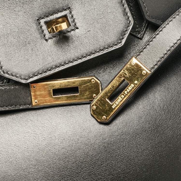 Pre Owned Hermes Noir Box Leather Gold Finish Birkin 35 Bag