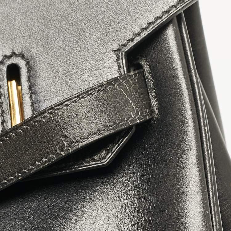 Pre Owned Hermes Noir Box Leather Gold Finish Birkin 35 Bag