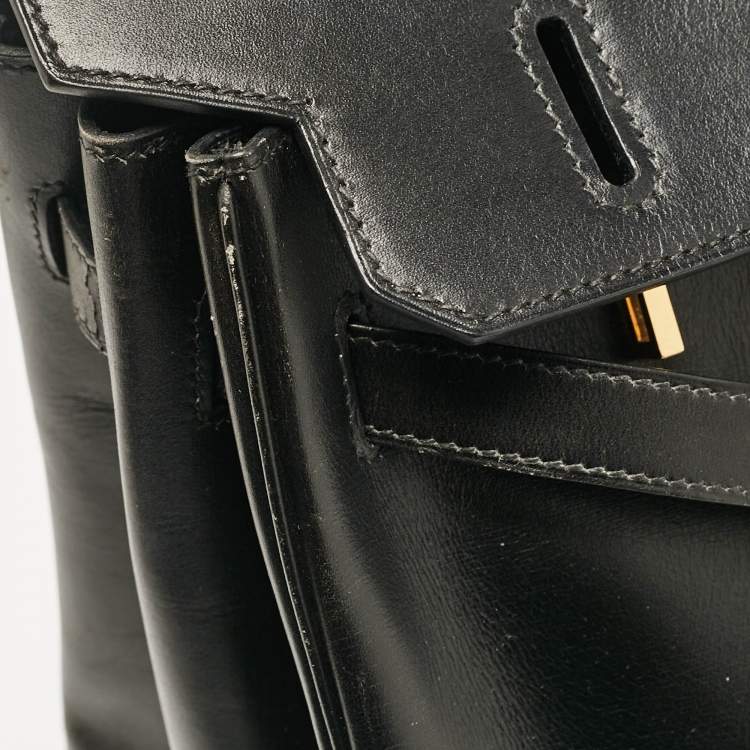 Pre Owned Hermes Noir Box Leather Gold Finish Birkin 35 Bag