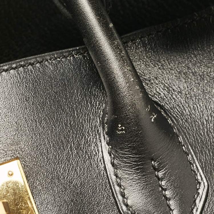 Pre Owned Hermes Noir Box Leather Gold Finish Birkin 35 Bag