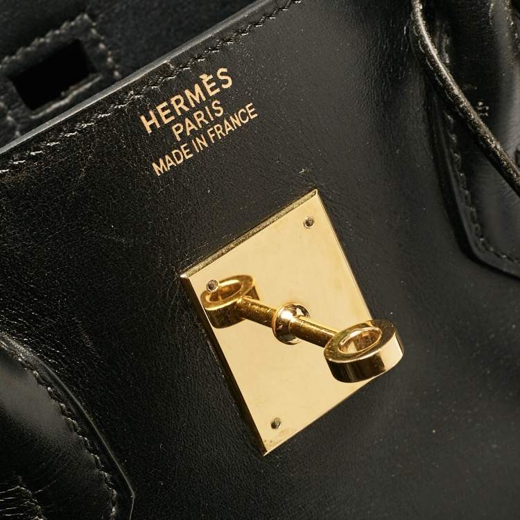 Pre Owned Hermes Noir Box Leather Gold Finish Birkin 35 Bag