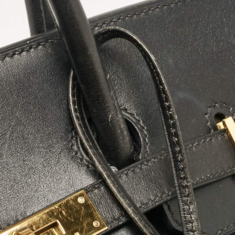 Pre Owned Hermes Noir Box Leather Gold Finish Birkin 35 Bag