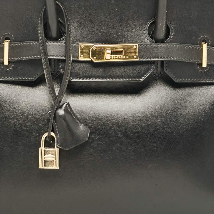 Pre Owned Hermes Noir Box Leather Gold Finish Birkin 35 Bag