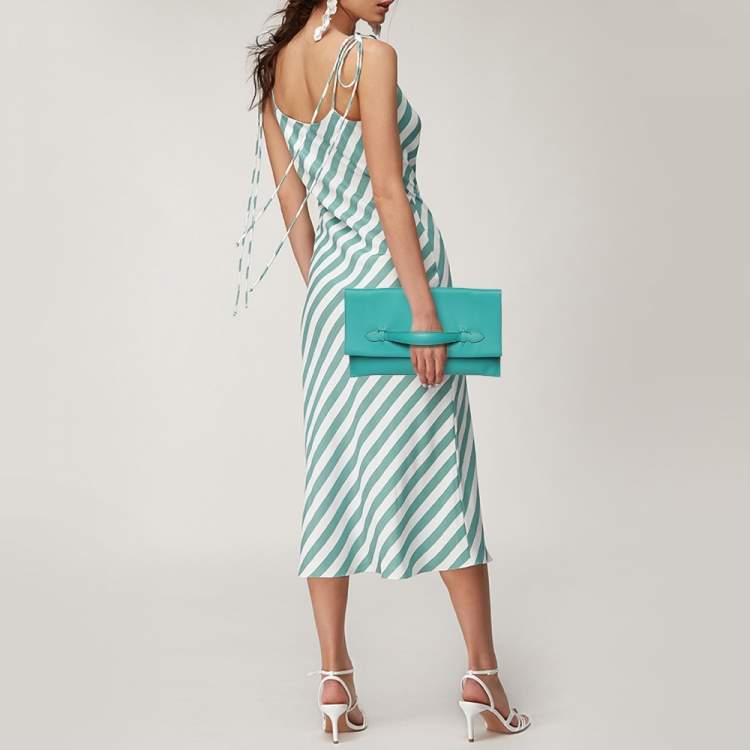 Pre Owned Hermes Blue Paon Swift Leather Pliplat Clutch