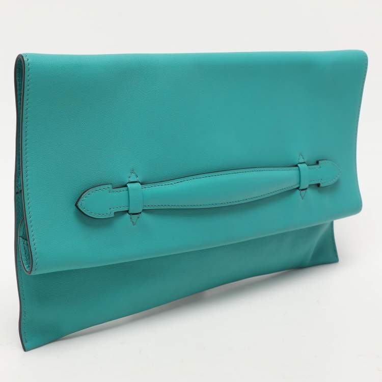 Pre Owned Hermes Blue Paon Swift Leather Pliplat Clutch