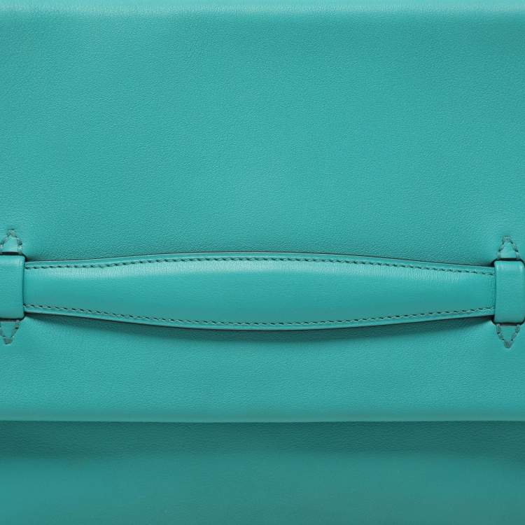 Pre Owned Hermes Blue Paon Swift Leather Pliplat Clutch