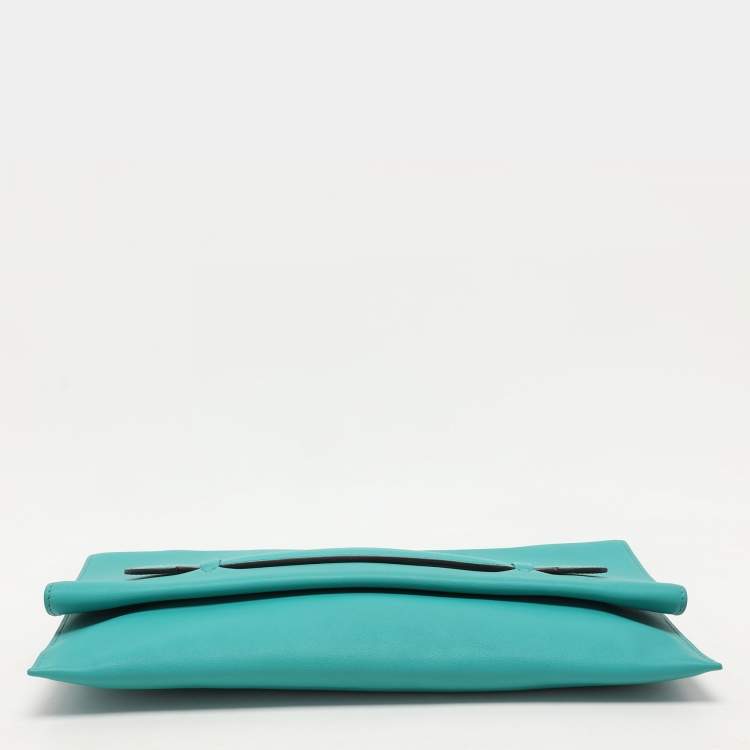 Pre Owned Hermes Blue Paon Swift Leather Pliplat Clutch