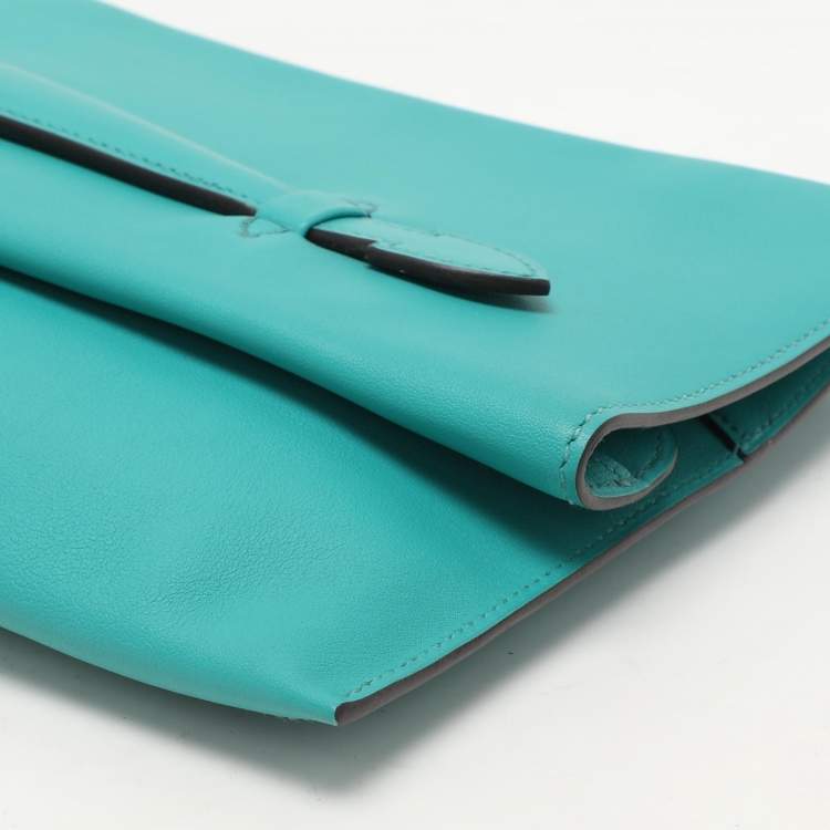 Pre Owned Hermes Blue Paon Swift Leather Pliplat Clutch