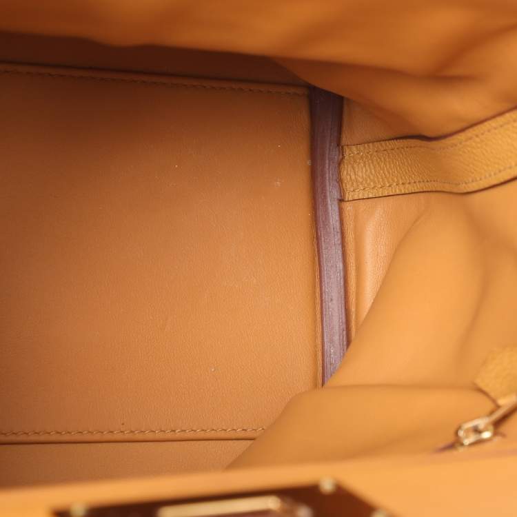 Pre Owned Hermes Jaune Ambre Togo and Swift Leather Gold Tone Finish 24/24 29 Bag