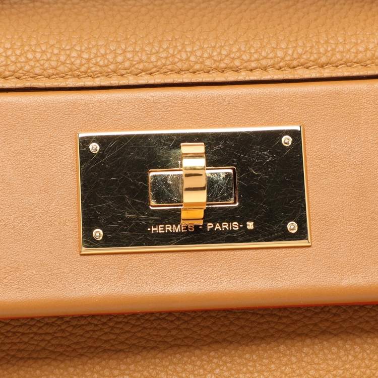 Pre Owned Hermes Jaune Ambre Togo and Swift Leather Gold Tone Finish 24/24 29 Bag