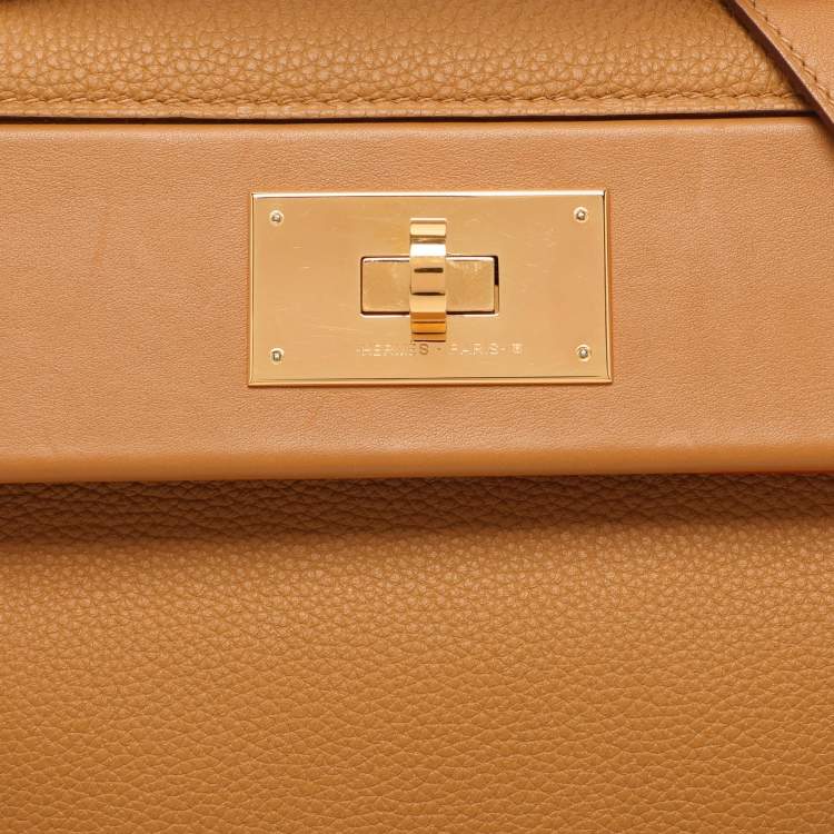 Pre Owned Hermes Jaune Ambre Togo and Swift Leather Gold Tone Finish 24/24 29 Bag
