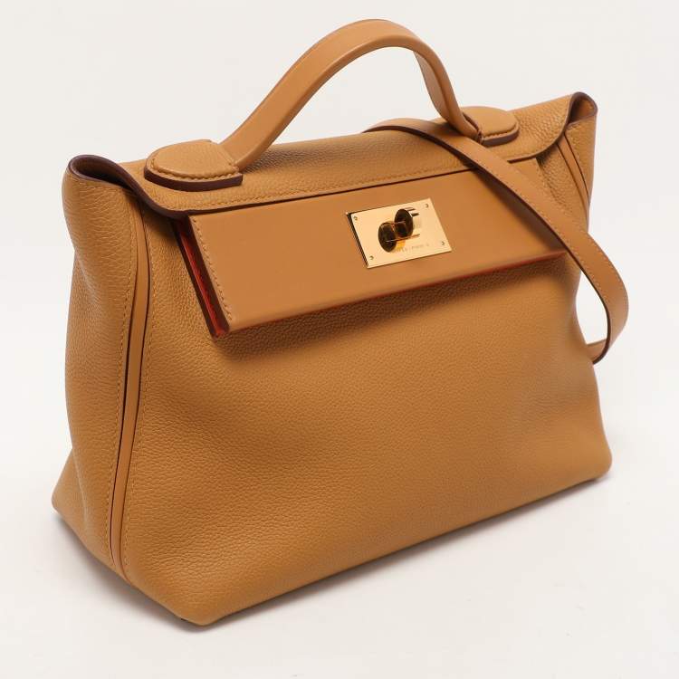 Pre Owned Hermes Jaune Ambre Togo and Swift Leather Gold Tone Finish 24/24 29 Bag