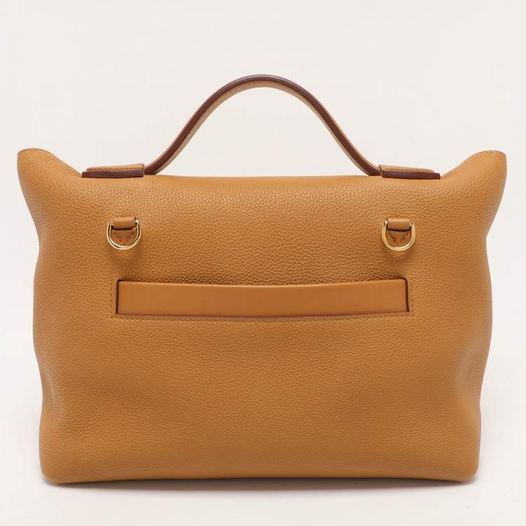 Pre Owned Hermes Jaune Ambre Togo and Swift Leather Gold Tone Finish 24/24 29 Bag