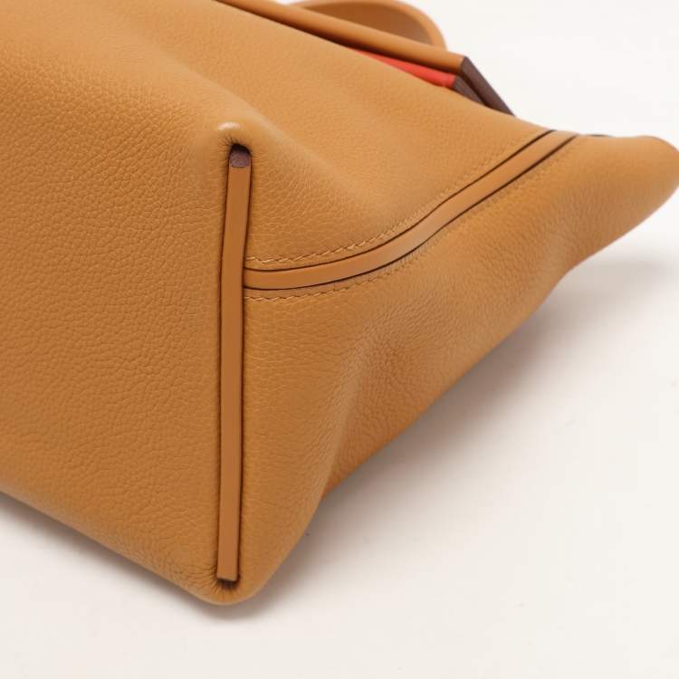 Pre Owned Hermes Jaune Ambre Togo and Swift Leather Gold Tone Finish 24/24 29 Bag