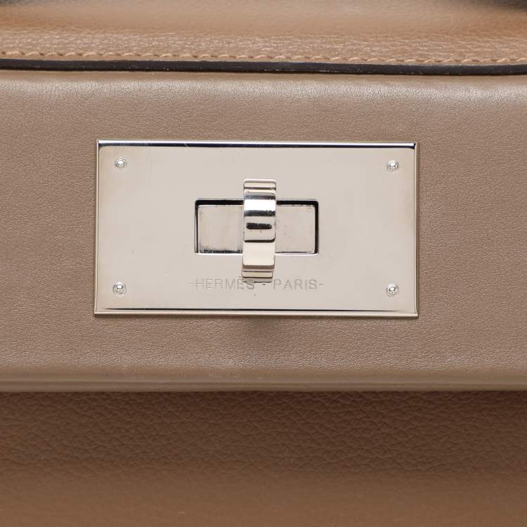 Pre Owned Hermes Etoupe Swift Leather Silver Finish 24/24 21 Bag 