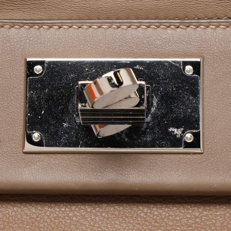 Pre Owned Hermes Etoupe Swift Leather Silver Finish 24/24 21 Bag 