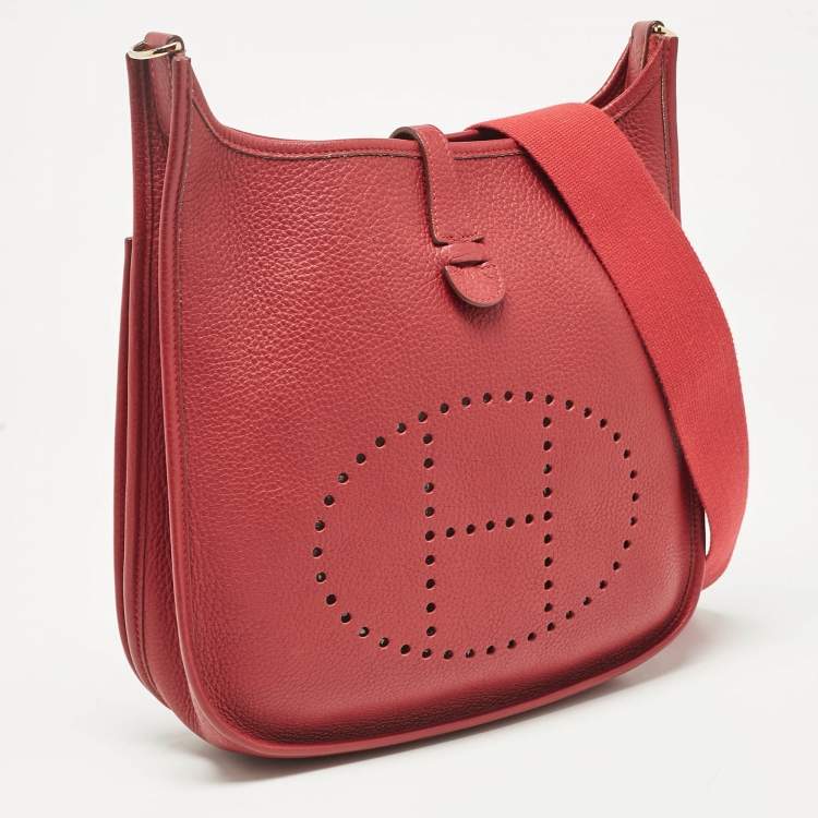 Pre Owned Hermes Rouge Casaque Taurillon Clemence Leather Evelyne II PM Bag