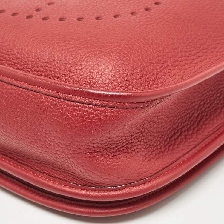 Pre Owned Hermes Rouge Casaque Taurillon Clemence Leather Evelyne II PM Bag