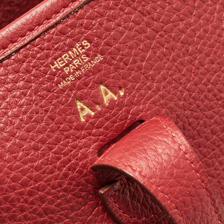 Pre Owned Hermes Rouge Casaque Taurillon Clemence Leather Evelyne II PM Bag