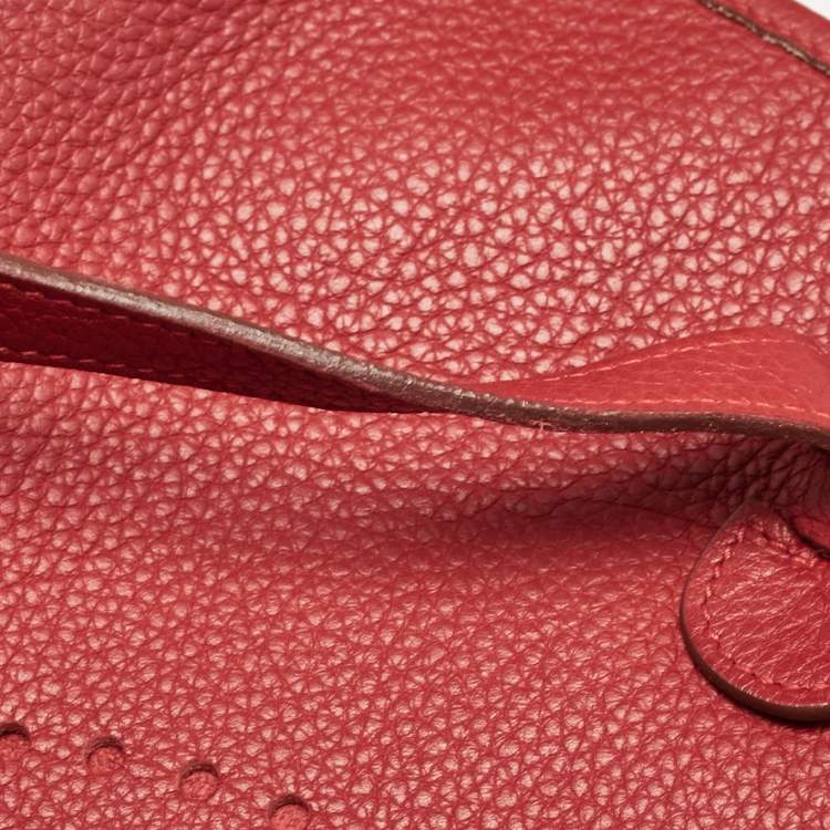 Pre Owned Hermes Rouge Casaque Taurillon Clemence Leather Evelyne II PM Bag