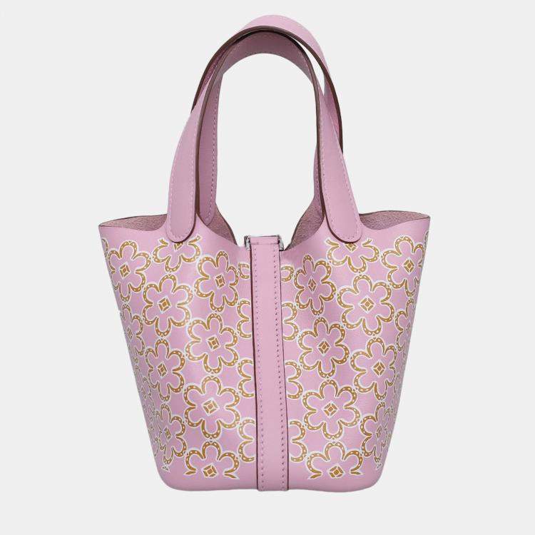 Pre Owned Hermes Mauve Sylvestre Micro Picotin 14 Lucky Daisy Bag