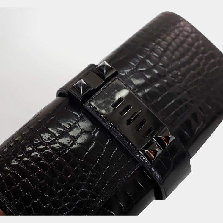 Pre Owned Hermes Shiny Alligator So Black Medor Clutch
