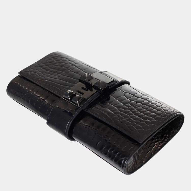 Pre Owned Hermes Shiny Alligator So Black Medor Clutch