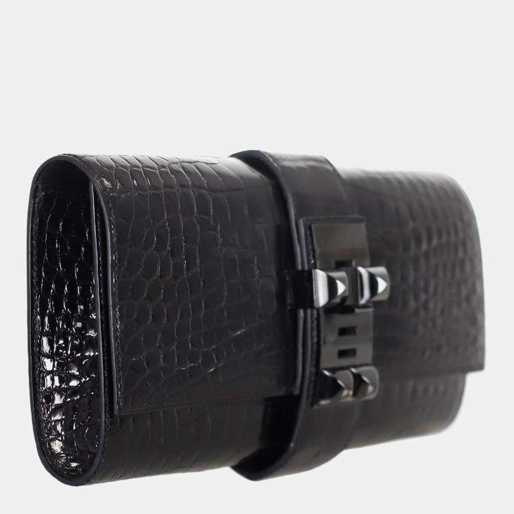 Pre Owned Hermes Shiny Alligator So Black Medor Clutch