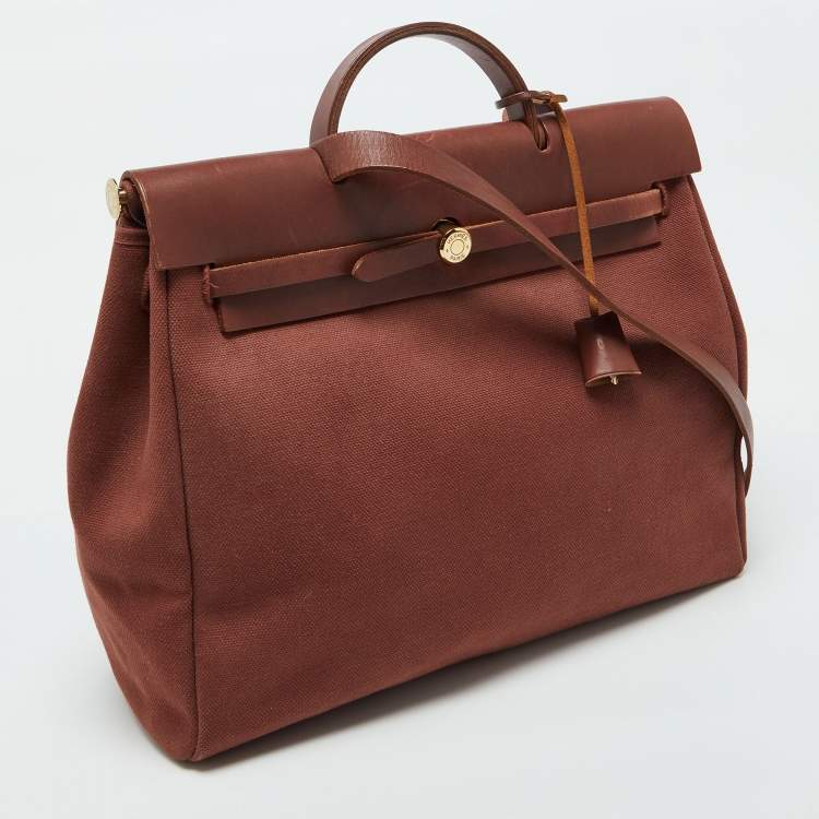 Pre Owned Hermes Rouge H Toile and Leather Herbag Zip 39 Bag