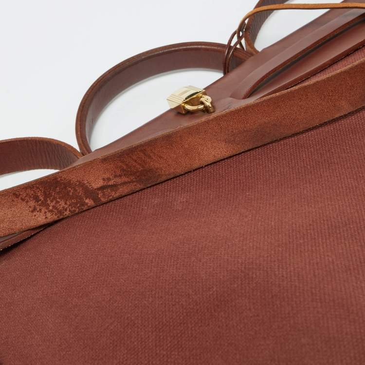 Pre Owned Hermes Rouge H Toile and Leather Herbag Zip 39 Bag